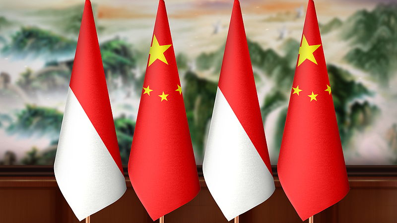 A file photo of the national flags of China and Indonesia. /CFP