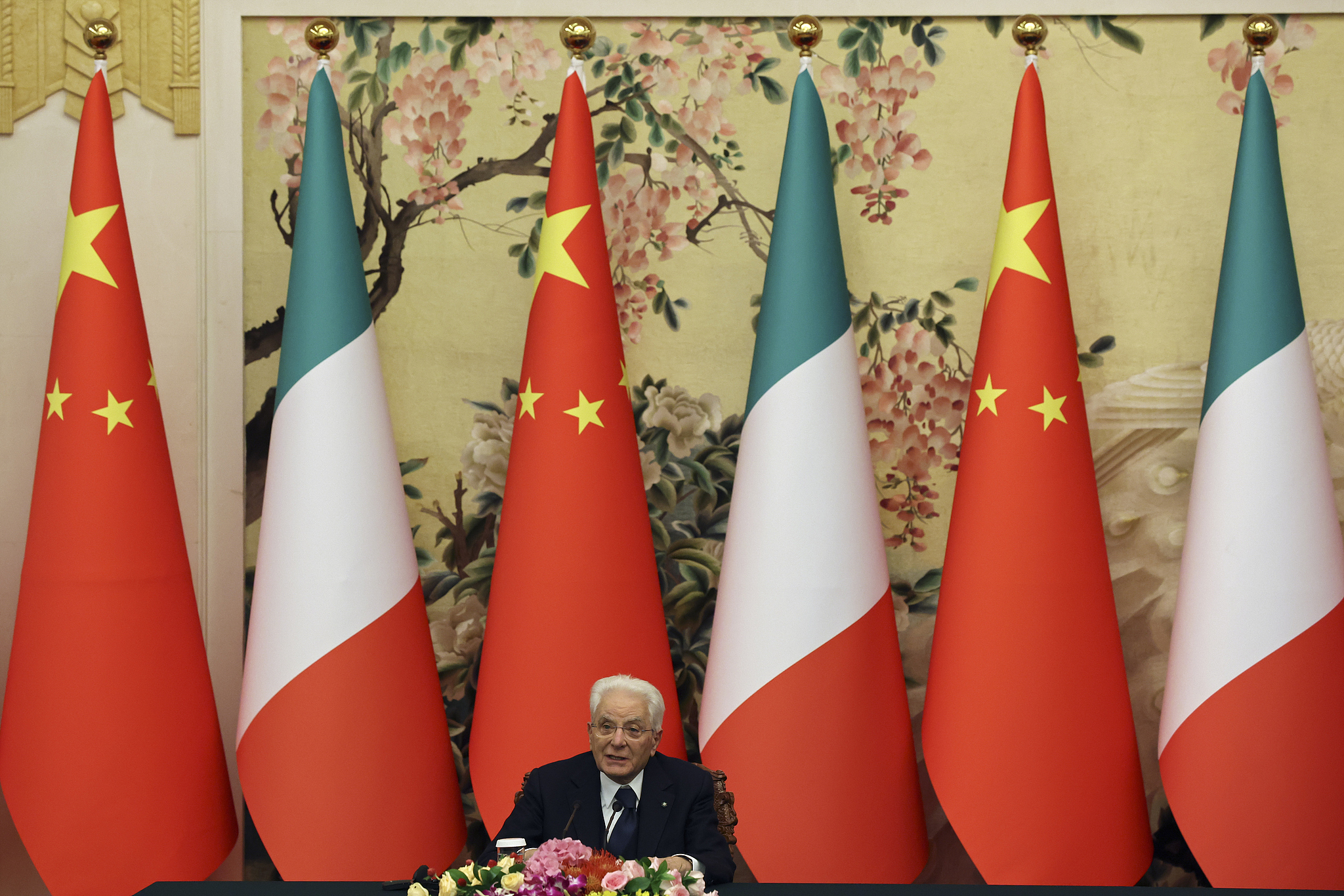 Italian President Sergio Mattarella speaks before a signing ceremony at the Great Hall of the People in Beijing, China, November 8, 2024. /CFP