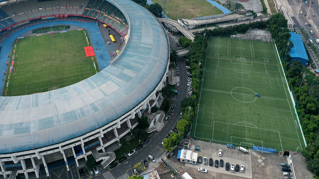 An aerial view of football pitches around a stadium in Shenzhen, China. /CFP