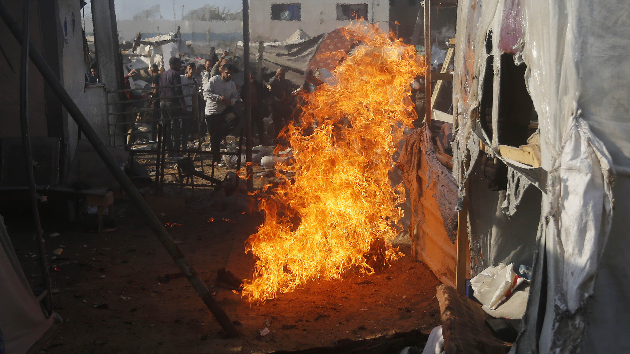 Fire blazes in a camp for the displaced as Israel targets Palestinian tents in Gaza, November 9, 2024. /CFP