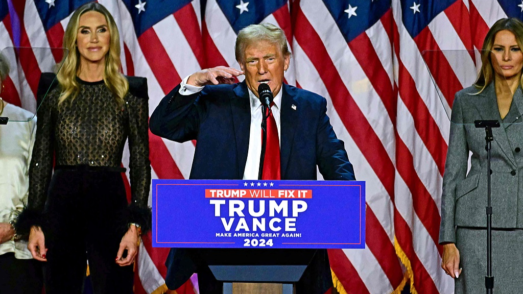 Donald Trump speaks during an election night event at the West Palm Beach Convention Center in West Palm Beach, Florida, United States, November 6, 2024. /CFP 