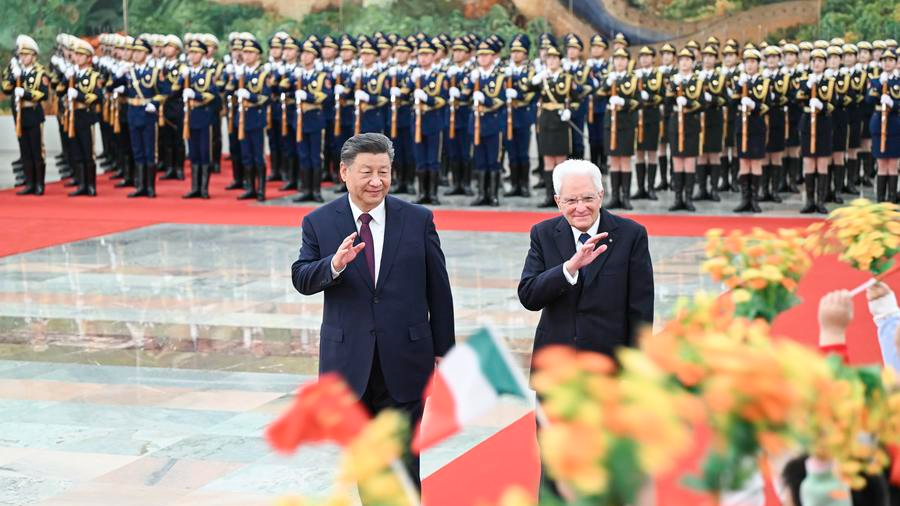 Chinese President Xi Jinping holds a welcome ceremony for Italian President Sergio Mattarella in the Great Hall of the People in Beijing, China, November 8, 2024. /Xinhua