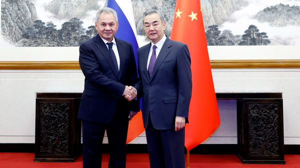 Member of the Political Bureau of the Communist Party of China Central Committee and Director of the Office of the Central Commission for Foreign Affairs Wang Yi (R) shakes hands with Secretary of the Russian Federation Security Council Sergei Shoigu in Beijing, China, November 12, 2024. /Chinese Foreign Ministry