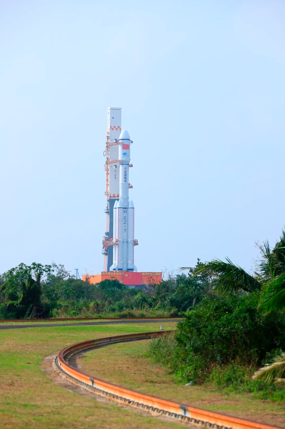 The Tianzhou-8 cargo spacecraft and a Long March-7 Y9 carrier rocket are vertically transferred for the Tianzhou-8 mission, south China's Hainan Province, November 13, 2024. /China Manned Space