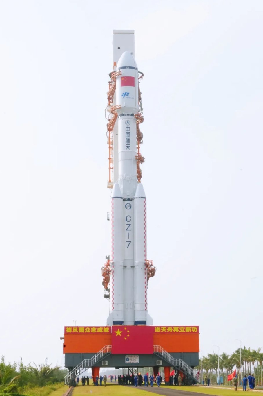 The Tianzhou-8 cargo spacecraft and a Long March-7 Y9 carrier rocket are vertically transferred for the Tianzhou-8 mission, south China's Hainan Province, November 13, 2024. /China Manned Space