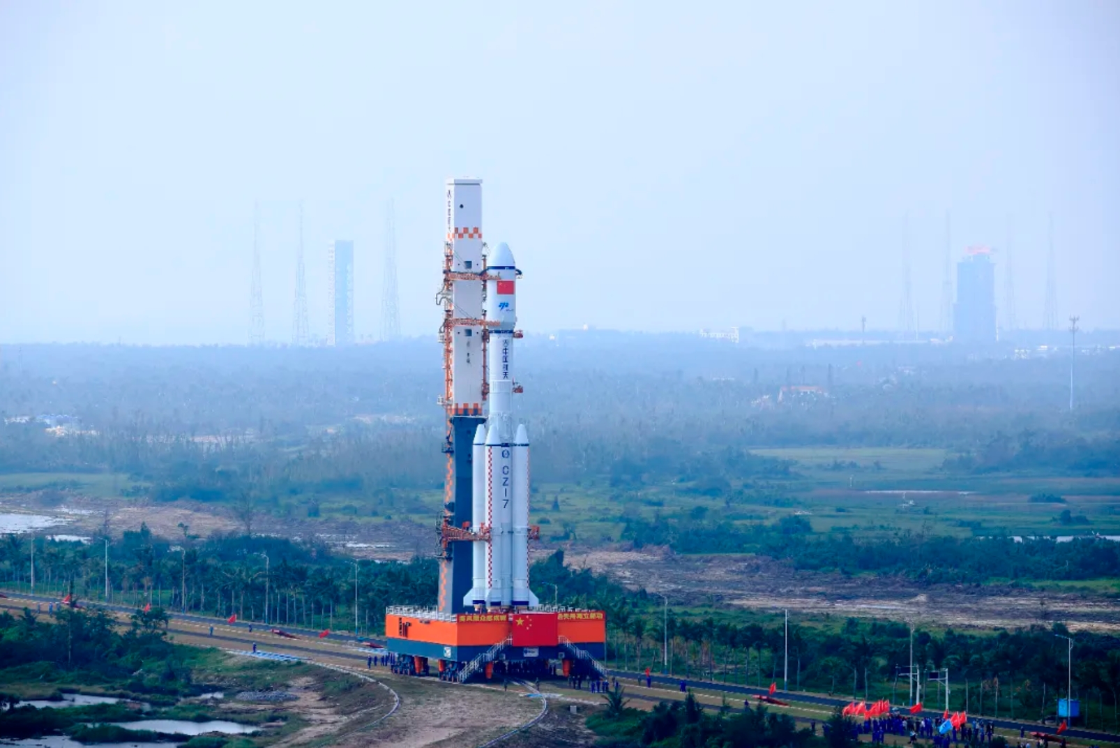 The Tianzhou-8 cargo spacecraft and a Long March-7 Y9 carrier rocket are vertically transferred for the Tianzhou-8 mission, south China's Hainan Province, November 13, 2024. /China Manned Space