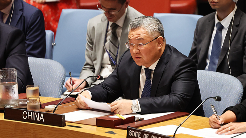 Fu Cong, China's permanent representative to the United Nations, speaks during a UN Security Council meeting on the situation in the Middle East, including the Palestinian question, at the UN headquarters in New York City, July 31, 2024. /CFP