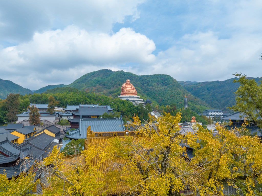 The ancient ginkgo trees at Xuedou Temple are seen 