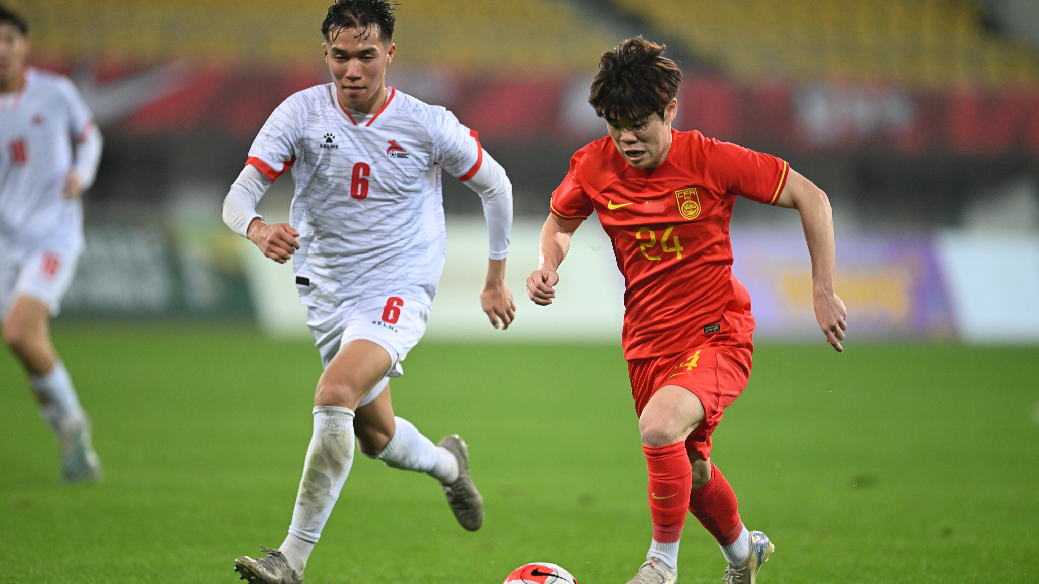 Chinese and Mongolian players in action on opening day of 2024 Panda Cup International Youth Football Tournament in Chengdu, southwest China's Sichuan Province, November 13, 2024. /CFP