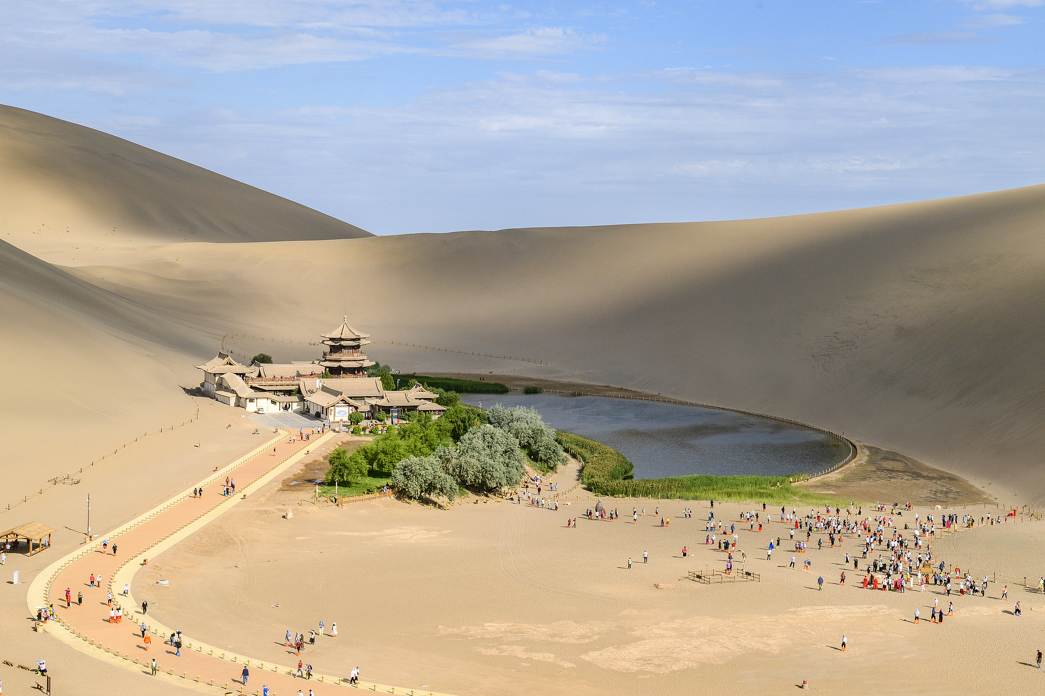 Scenery of Mingsha Mountain and the Crescent Spring scenic area in Dunhuang City, northwest China's Gansu Province, June 20, 2024. /CFP