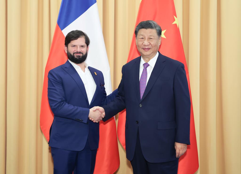 Chinese President Xi Jinping (R) meets with Chilean President Gabriel Boric on the sidelines of the 31st APEC Economic Leaders' Meeting in Lima, Peru, November 15, 2024. /Xinhua