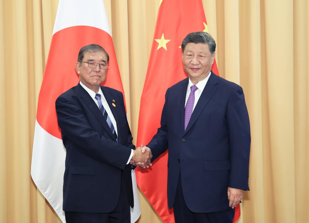 Chinese President Xi Jinping meets with Japanese Prime Minister Shigeru Ishiba on the sidelines of the 31st APEC Economic Leaders' Meeting in Lima, Peru, November 15, 2024. /Xinhua