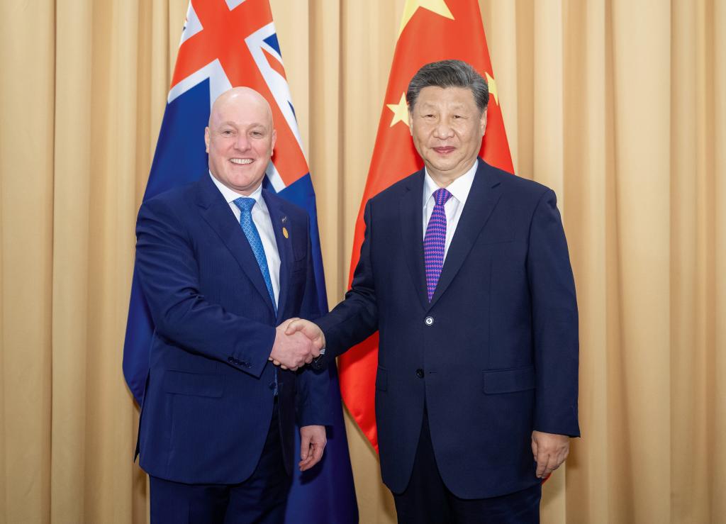 Chinese President Xi Jinping (R) meets with New Zealand's Prime Minister Christopher Luxon on the sidelines of the 31st APEC Economic Leaders' Meeting in Lima, Peru, November 15, 2024. /Xinhua