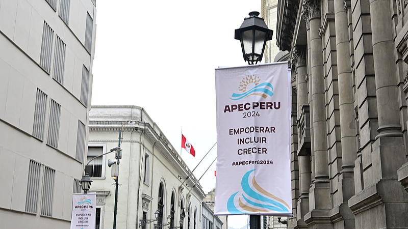 A signage advertising the 2024 Asia-Pacific Economic Cooperation Economic Leaders' Meeting in Lima, Peru, November 12, 2024. /CFP