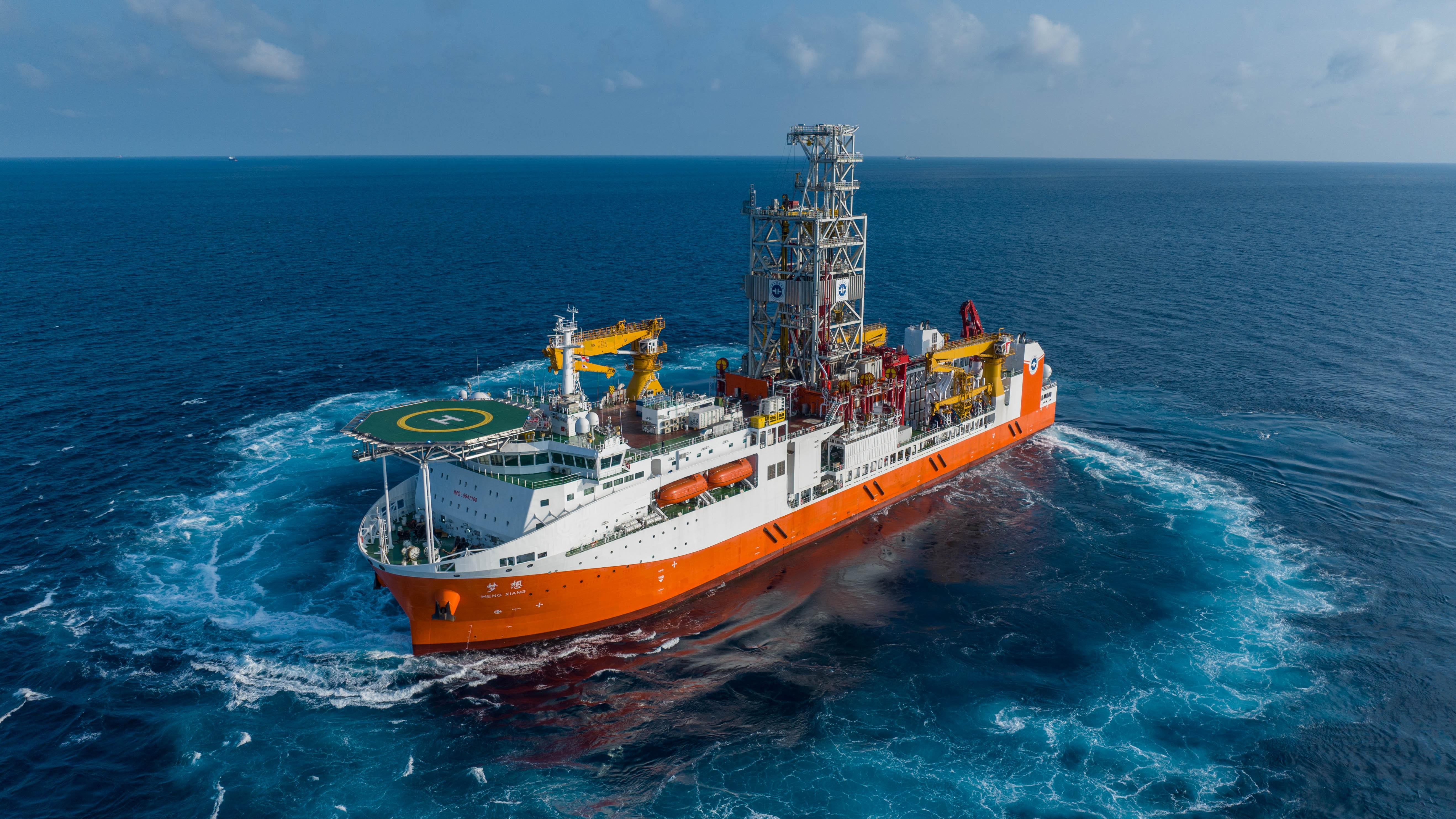 China officially commissions the Meng Xiang, its first domestically designed and built deep-ocean drilling vessel, in Guangzhou, south China's Guangdong Province, November 17, 2024. /CMG
