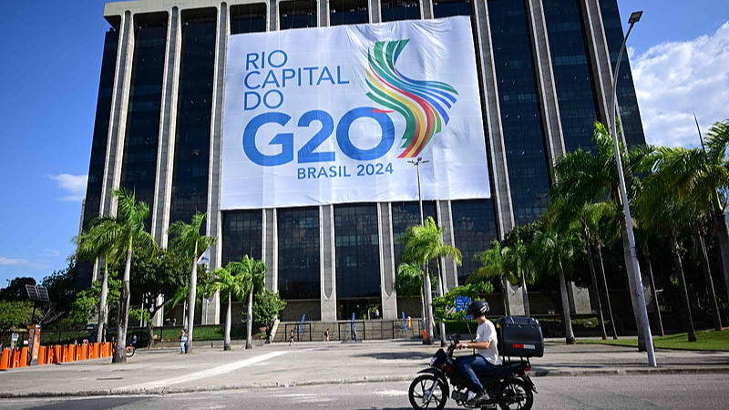 A G20 Summit banner is displayed at the City Hall in Rio de Janeiro, Brazil, November 12, 2024. /CFP