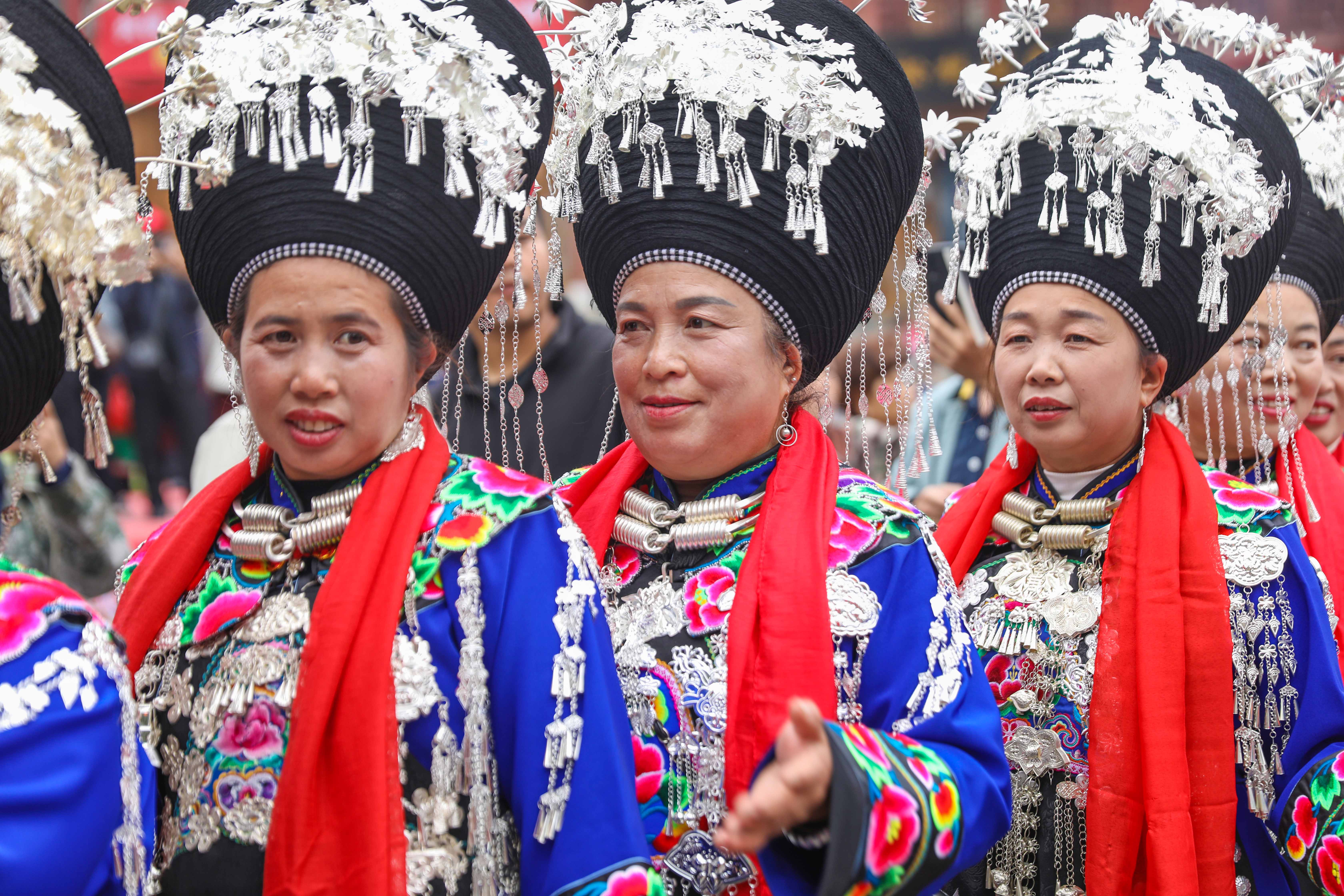 Miao women wear traditional attire during the Miao New Year celebrations in Songtao Miao Autonomous County, Guizhou Province on November 16, 2024. /Photo provided to CGTN