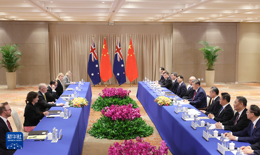 Chinese President Xi Jinping in a meeting with Australian Prime Minister Anthony Albanese on the sidelines of the G20 summit in Rio de Janeiro, Brazil, November 18, 2024. /Xinhua