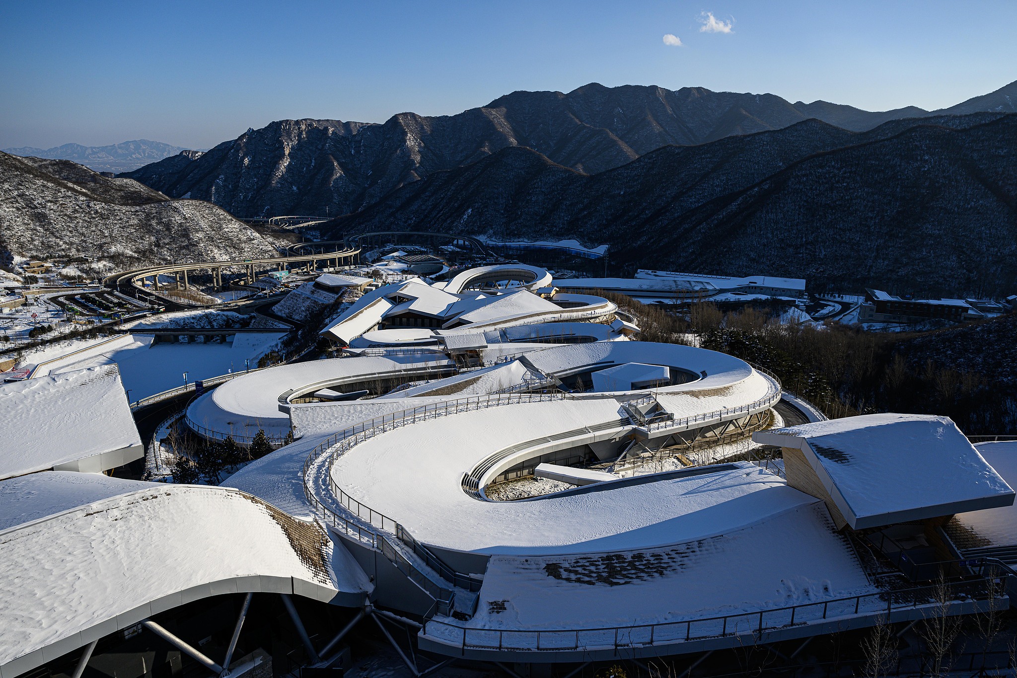 A general view of bobsleigh and skeletion track in Yanqing, China. /CFP