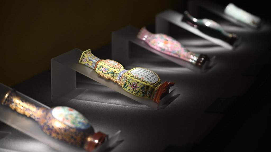 A photo taken on November 18, 2024, shows palace treasures from the Chengde Mountain Resort and its Outlying Temples on display at the Shanghai Fengxian District Museum, China. /CFP