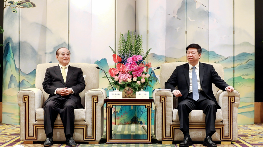 Song Tao (R), head of both the Taiwan Work Office of the Communist Party of China Central Committee and the Taiwan Affairs Office of the State Council, meets with Wang Jin-pyng, former leader of Taiwan region's legislature, in Xiamen City, southeast China's Fujian Province, November 18, 2024. /Taiwan Affairs Office of the State Council