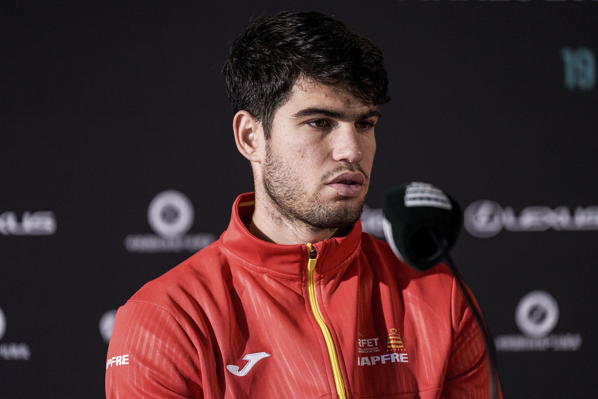 Carlos Alcaraz of Spain attends a press conference ahead of the Davis Cup Finals in Malaga, Spain, November 18, 2024. /CFP