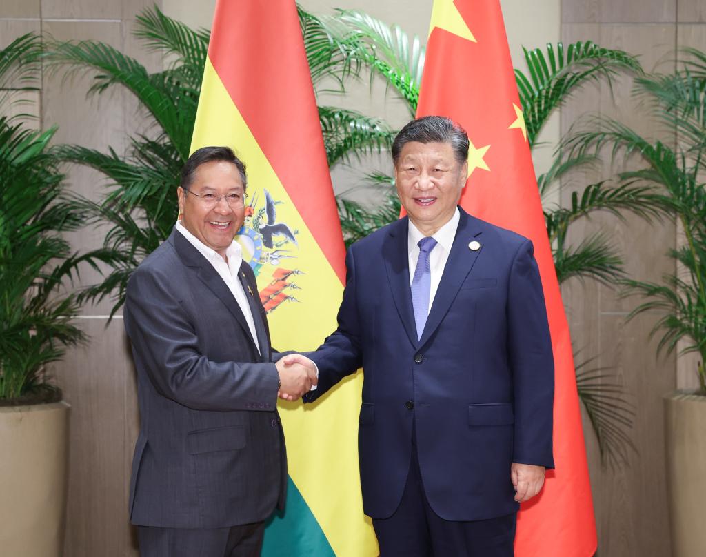 Chinese President Xi Jinping (R) meets with Bolivian President Luis Arce on the sidelines of the G20 summit in Rio de Janeiro, Brazil, November 19, 2024. /Xinhua