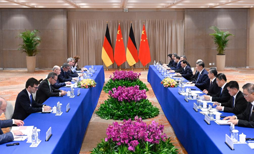 Chinese President Xi Jinping meets with German Chancellor Olaf Scholz on the sidelines of the G20 Leaders' Summit in Rio de Janeiro, Brazil, November 19, 2024. /Xinhua