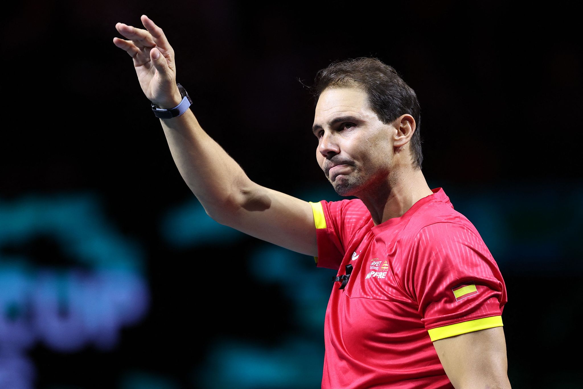 Rafael Nadal of Spain greets spectators at the end of the quarterfinals against the Netherlands at the Davis Cup Finals in Malaga, Spain, November 19, 2024. /CFP