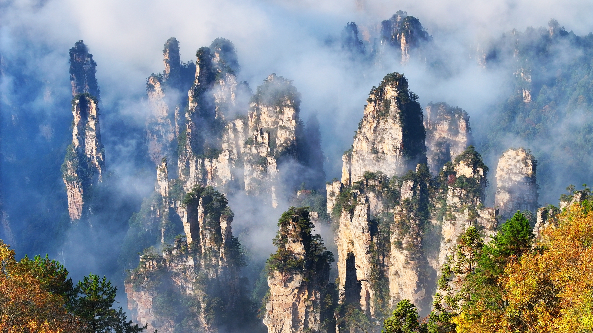 A sea of clouds is seen at the Wulingyuan scenic area in Hunan Province on November 21, 2024. /CFP