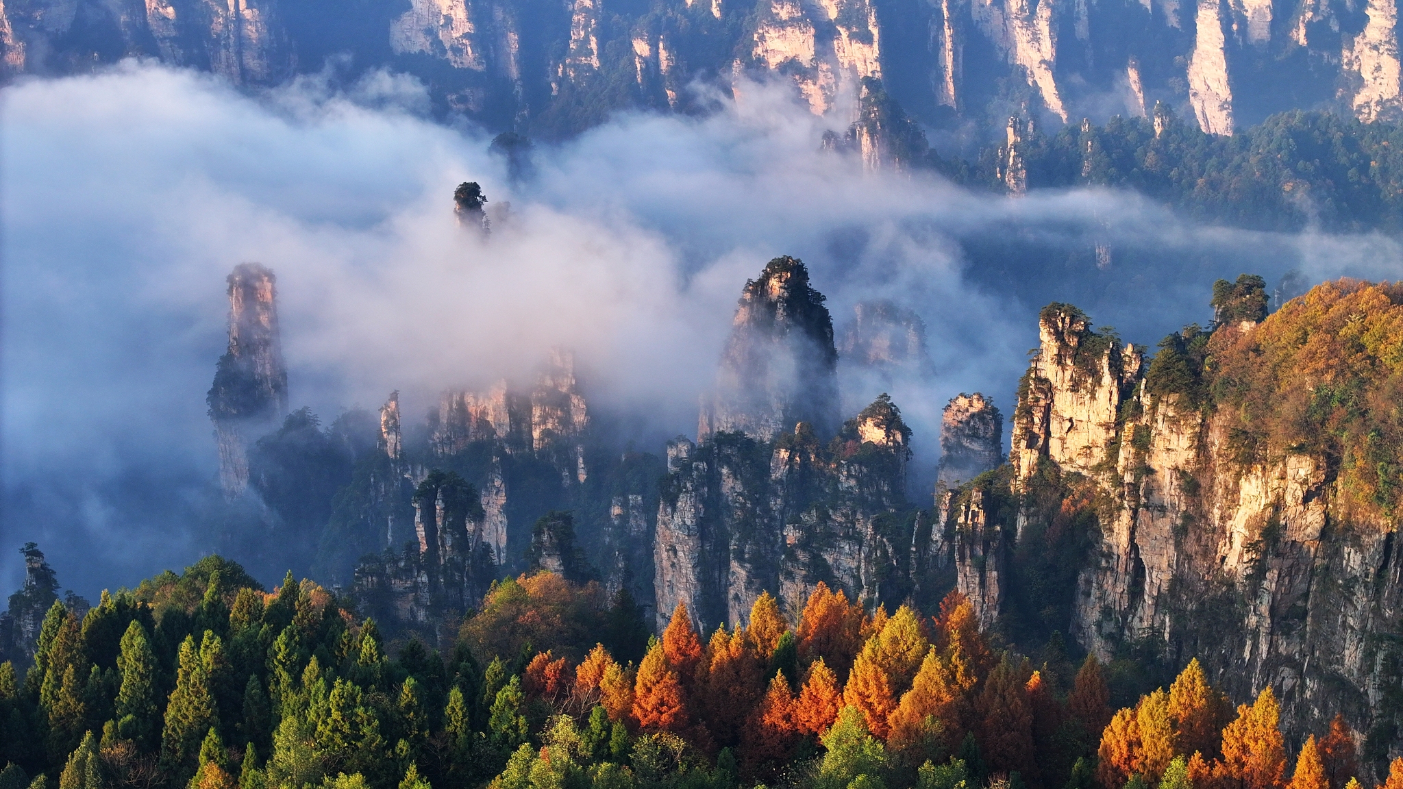 A sea of clouds is seen at the Wulingyuan scenic area in Hunan Province on November 21, 2024. /CFP