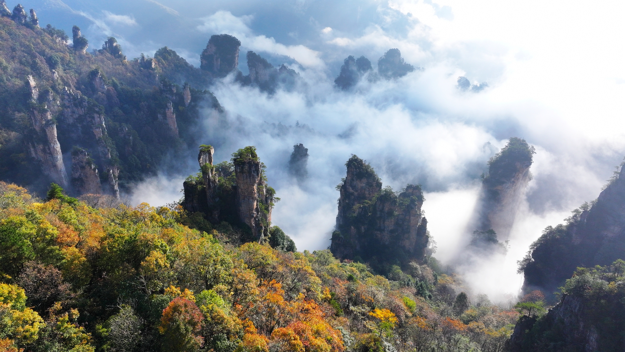 A sea of clouds is seen at the Wulingyuan scenic area in Hunan Province on November 21, 2024. /CFP