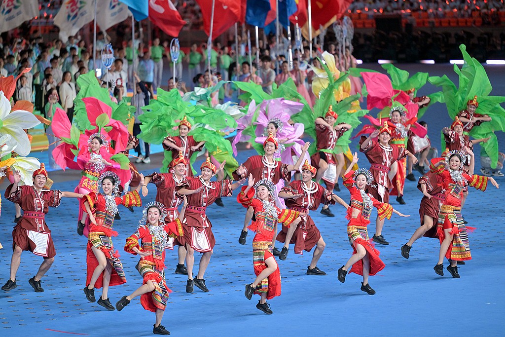 The opening ceremony of the 12th National Traditional Games of Ethnic Minorities is held in Sanya, south China's Hainan Province, on November 22, 2024. /CFP