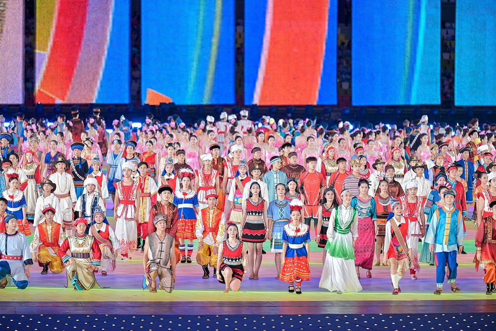 The opening ceremony of the 12th National Traditional Games of Ethnic Minorities is held in Sanya, south China's Hainan Province, on November 22, 2024. /CFP