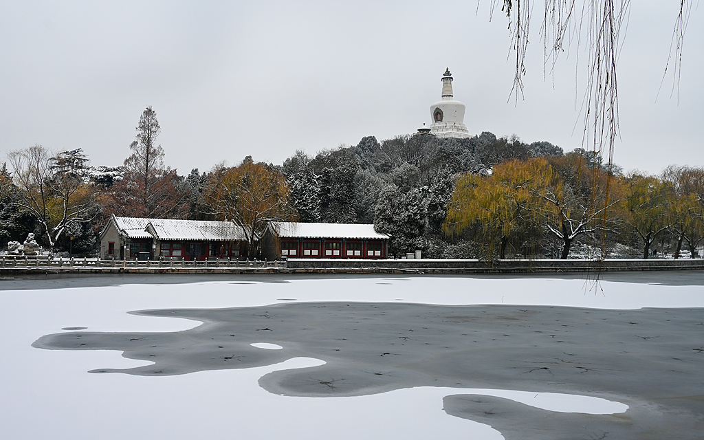 The first winter snowfall in Beihai Park, December 11, 2023, Beijing, China. /CFP