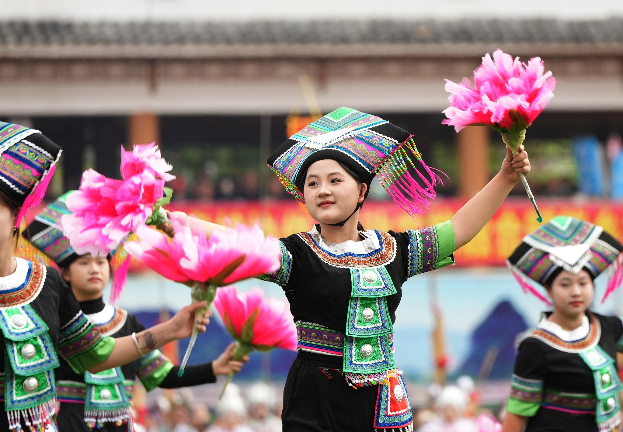 People perform at the opening ceremony of this year's Lusheng and Horse Fighting Festival in Rongshui Miao Autonomous County of Liuzhou, Guangxi Zhuang Autonomous Region on November 23, 2024. /CFP