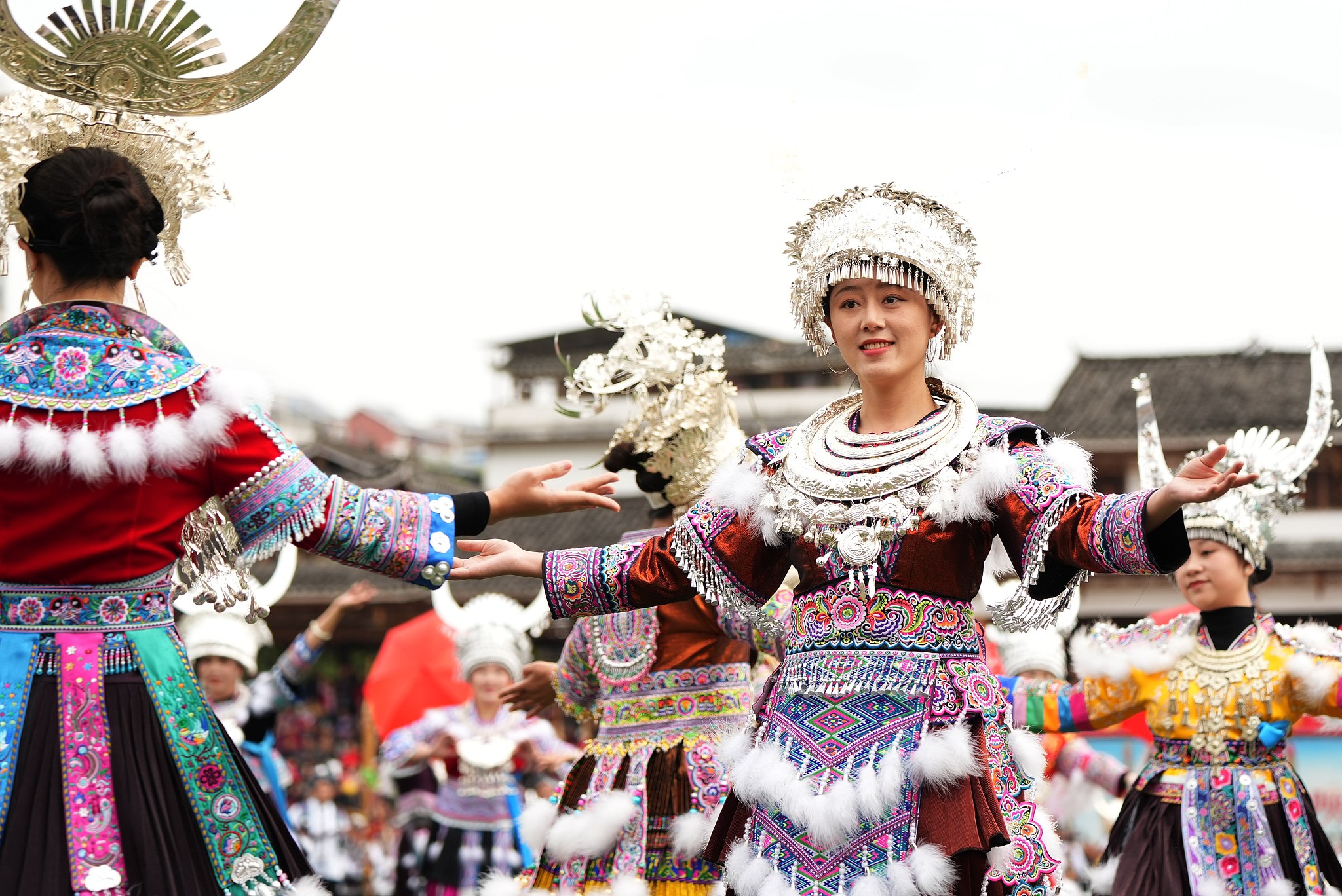 People perform at the opening ceremony of this year's Lusheng and Horse Fighting Festival in Rongshui Miao Autonomous County of Liuzhou, Guangxi Zhuang Autonomous Region on November 23, 2024. /CFP