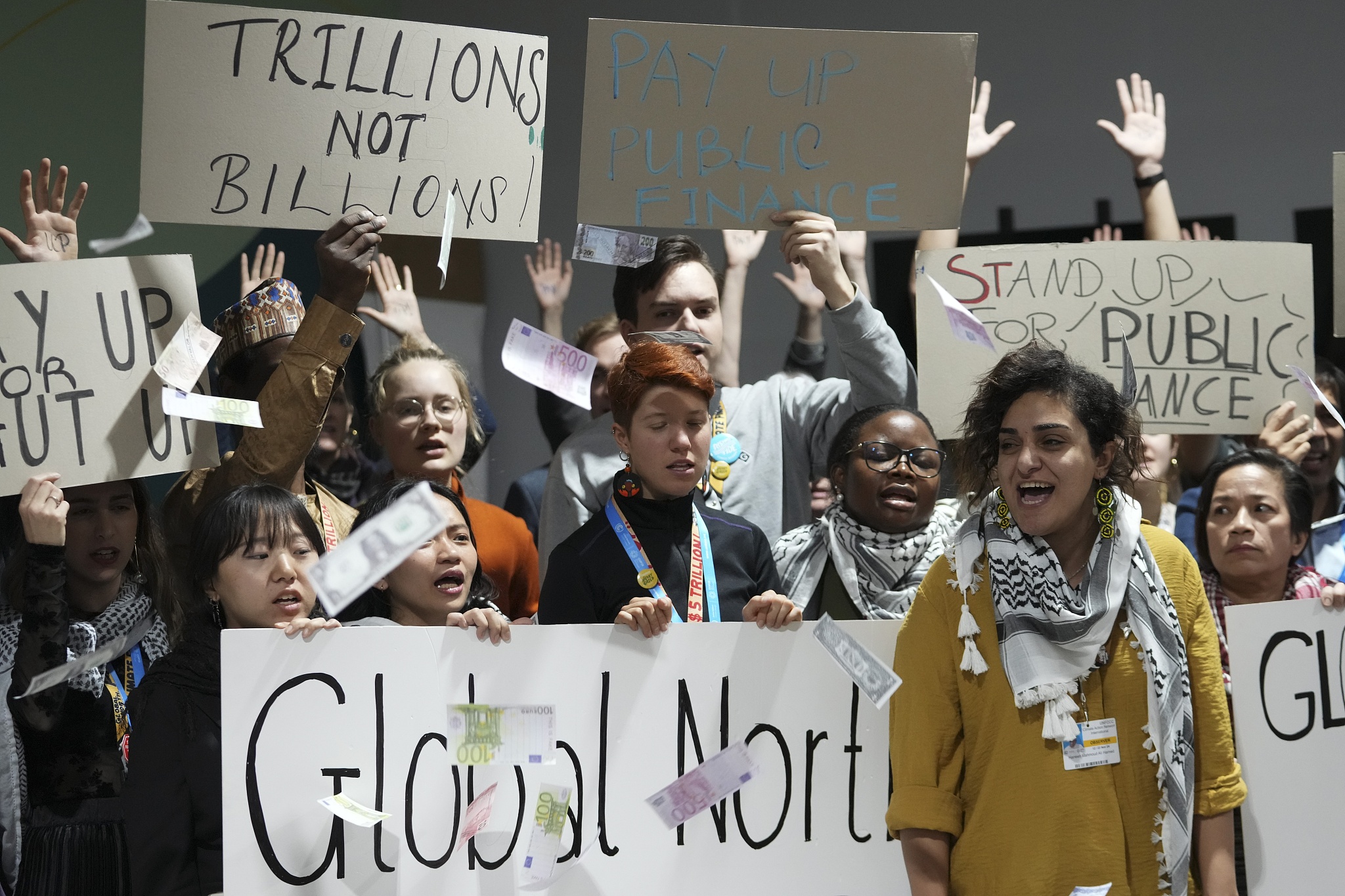 Activists participate in a climate finance demonstration at the 2024 UN Climate Change Conference (COP29) in Baku, Azerbaijan, November 23, 2024. /CFP