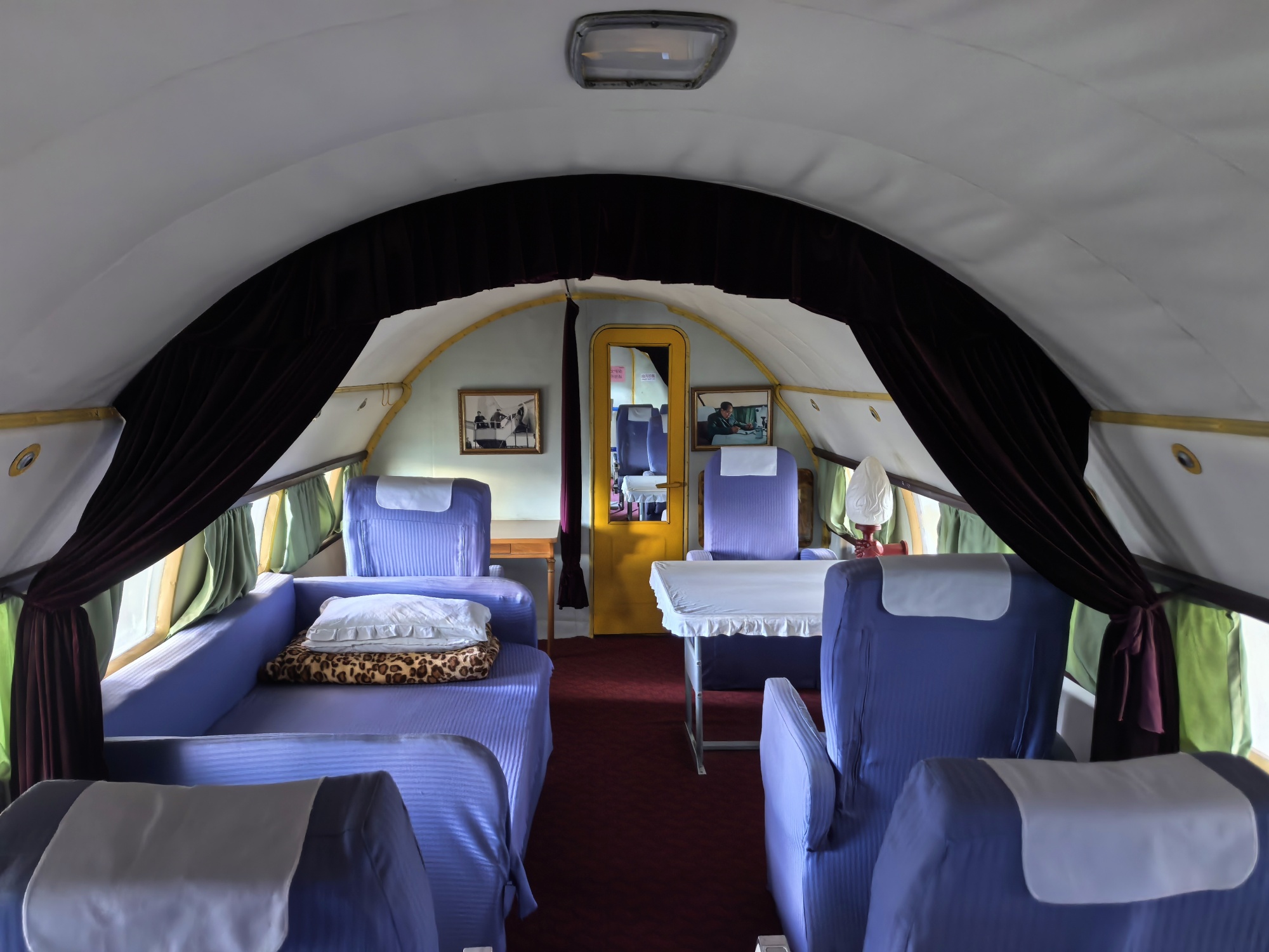 The interior of the Ilyushin IL-14 (B-4208) aircraft, which was used as a special aircraft for the late Chinese leader Mao Zedong, at the Civil Aviation Museum in Beijing. /CGTN