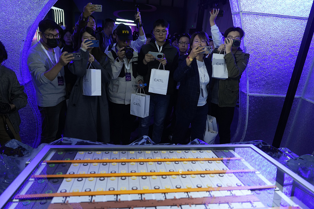 Chinese battery manufacturer CATL holds a launch event to showcase its latest super hybrid product in Beijing, October 24, 2024. /CFP