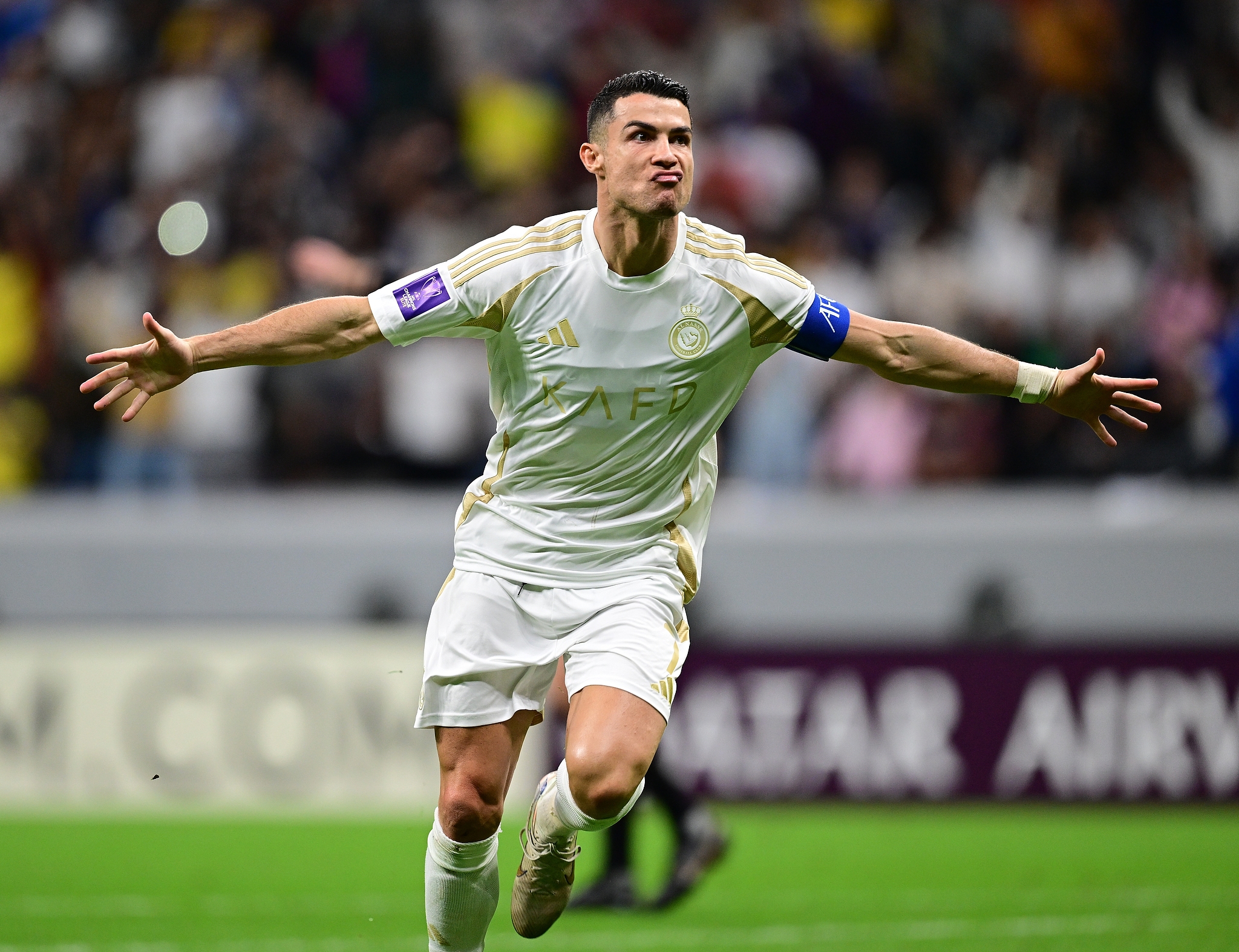 Cristiano Ronaldo of Al Nassr celebrates after scoring a goal against Al Gharafa in an Asian Football Confederation (AFC) Champions League Elite match at Al Bayt Stadium in Al Khor, Qatar, November 25, 2024. /CFP 