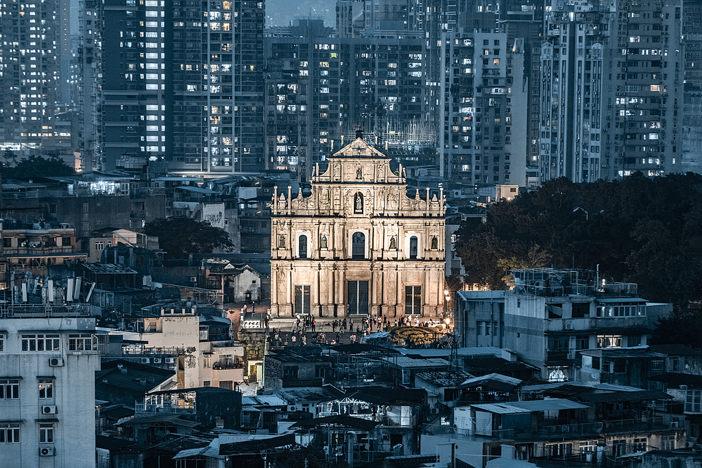 A file photo shows the Ruins of Saint Paul's illuminated at night in Macao, China. /CFP