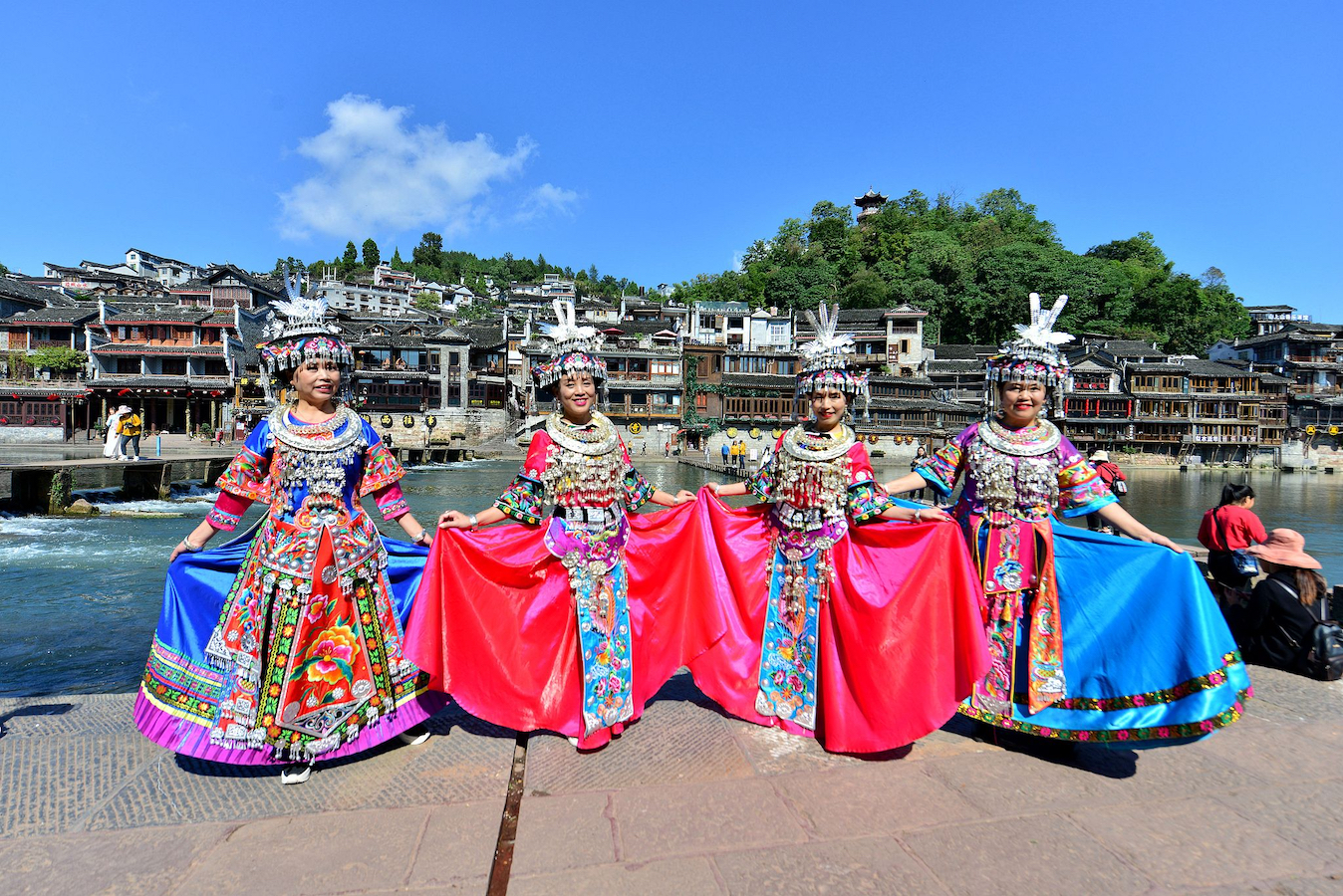 Women from Shibadong Village wear Miao silver jewelry and traditional garments at a cultural festival in Fenghuang County, Xiangxi Tujia and Miao Autonomous Prefecture, October 28, 2019. /CFP