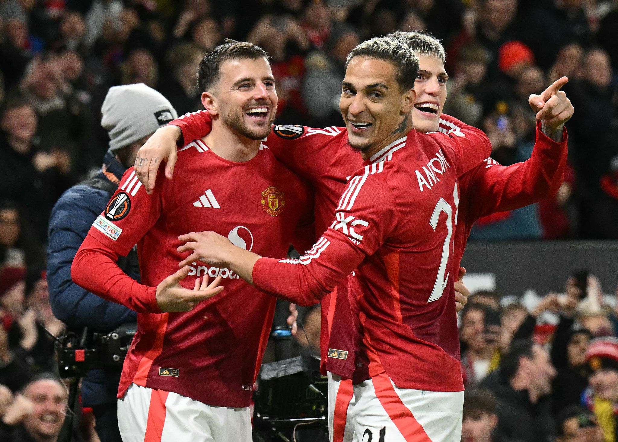 Players of Manchester United celebrate after scoring a goal in the UEFA Europa League game against Bodo/Glimt at Old Trafford in Manchester, England, November 28, 2024. /CFP