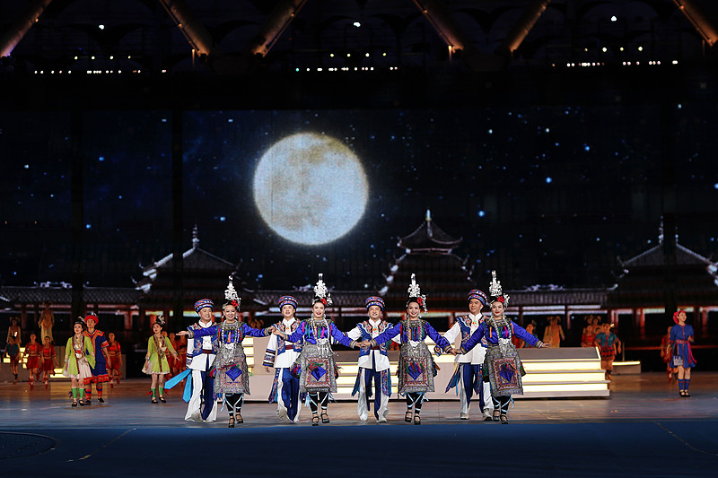 Performers showcase their traditional cultural charm at the closing ceremony of the 12th National Traditional Games of Ethnic Minorities of China in Sanya, Hainan Province, November 30, 2024. /CFP