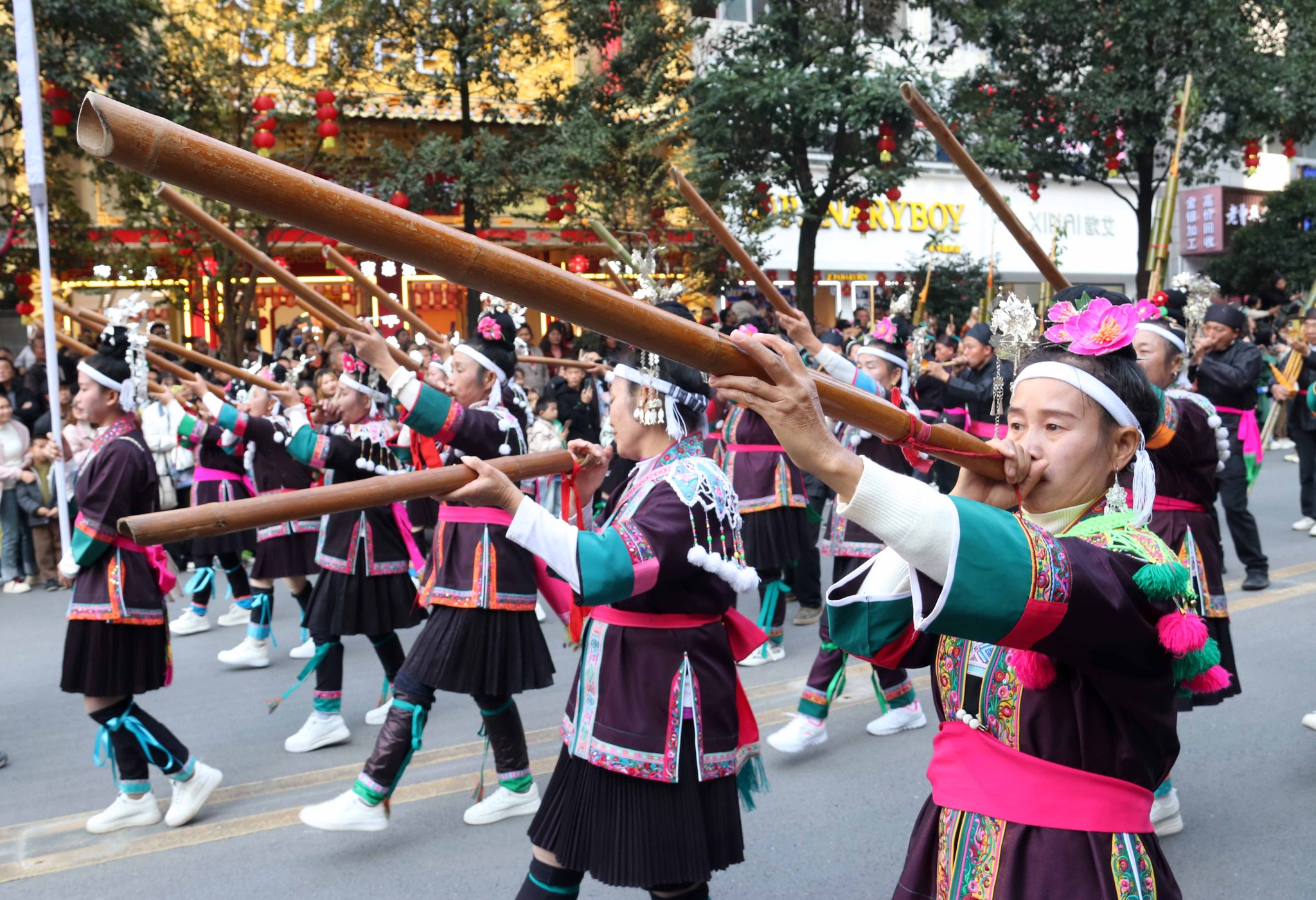 The grand parade celebrating the 2024 Dong New Year is seen in Liping County, Guizhou Province, on December 1, 2024. /CFP