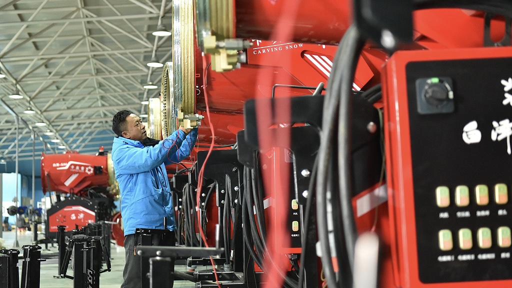 A snow machine production line in Zhangjiakou, north China's Hebei Province, November 20, 2024. /CFP