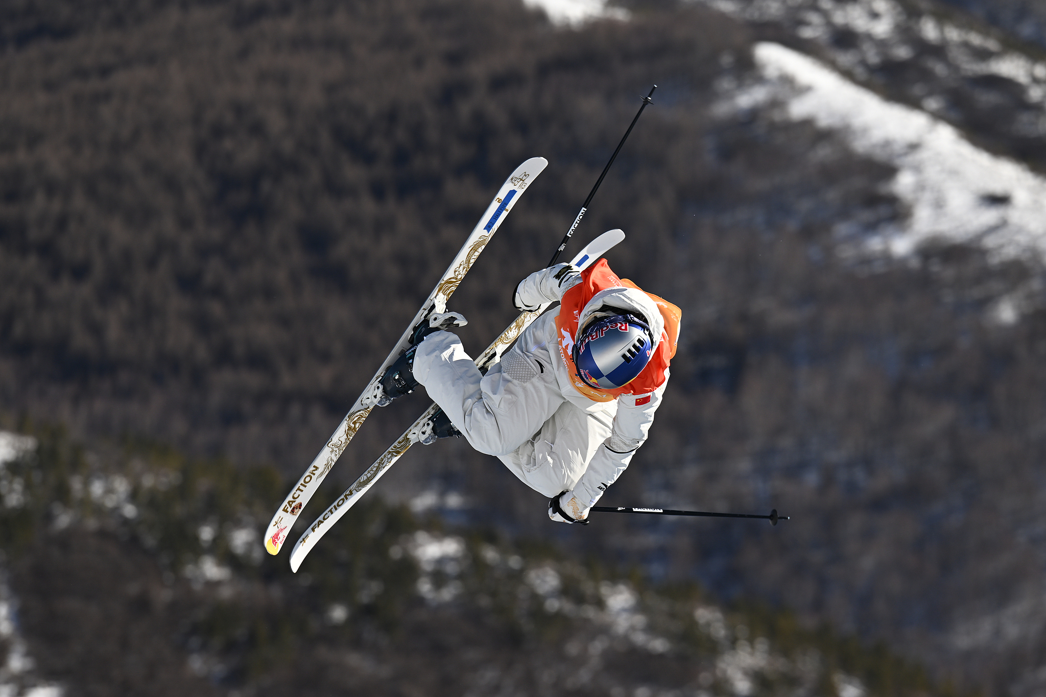 Gu Ailing of China competes in the women's final at the International Ski and Snowboard Federation (FIS) Freeski Halfpipe World Cup in Zhangjiakou, north China's Hebei Province, December 7, 2024. /CFP