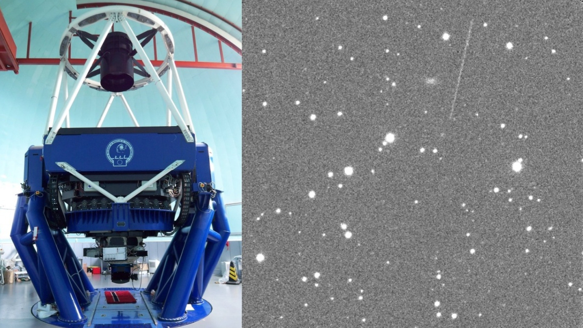 The Lijiang 2.4-meter telescope (L) and the near-Earth asteroid 2024 XA1 (R). /Yunnan Observatories, Chinese Academy of Sciences