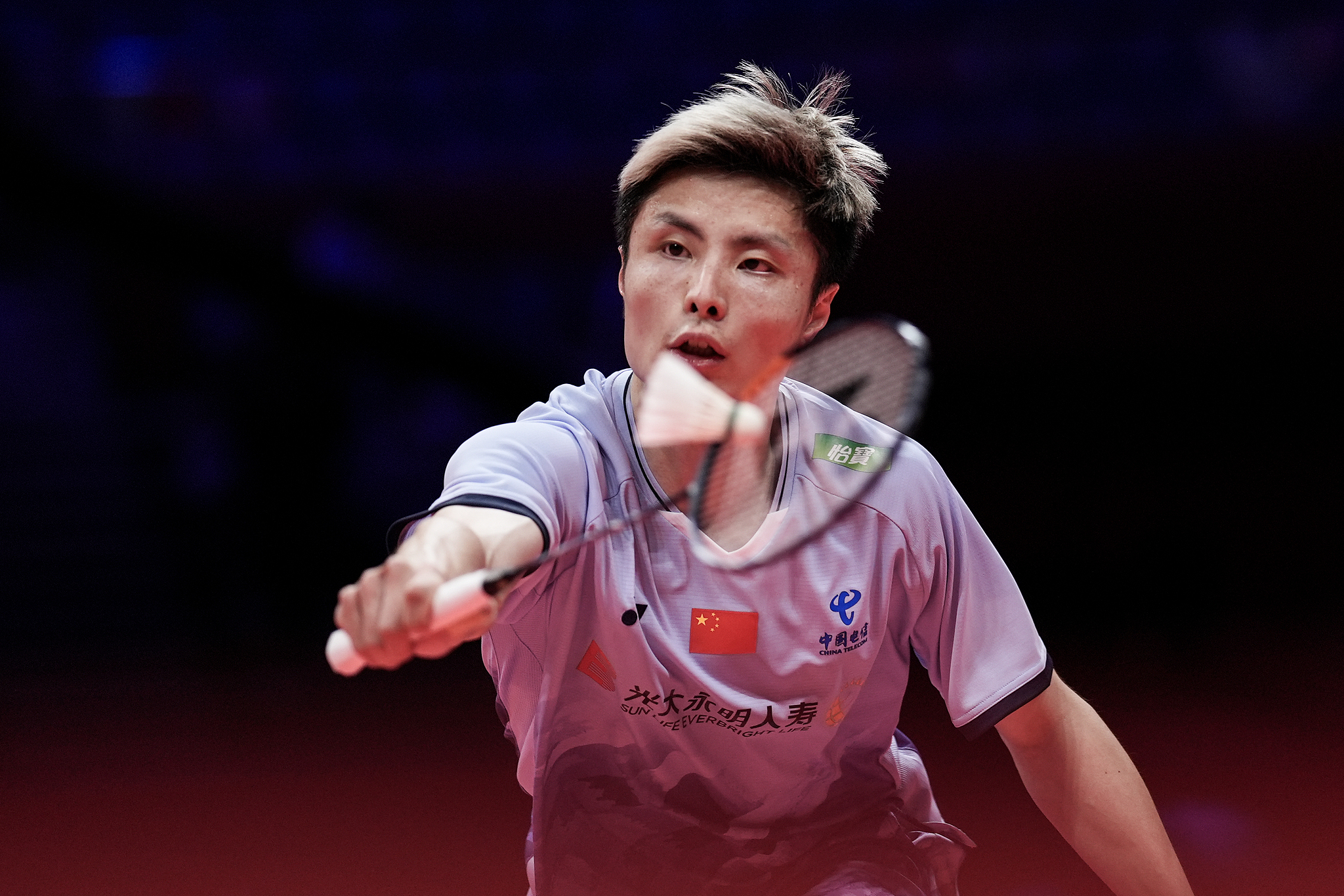 Shi Yuqi of China hits a shot in the men's singles match against Jonatan Christie of Indonesia at the Badminton World Federation (BWF) World Tour Finals in Hangzhou, east China's Zhejiang Province, December 11, 2024. /CFP